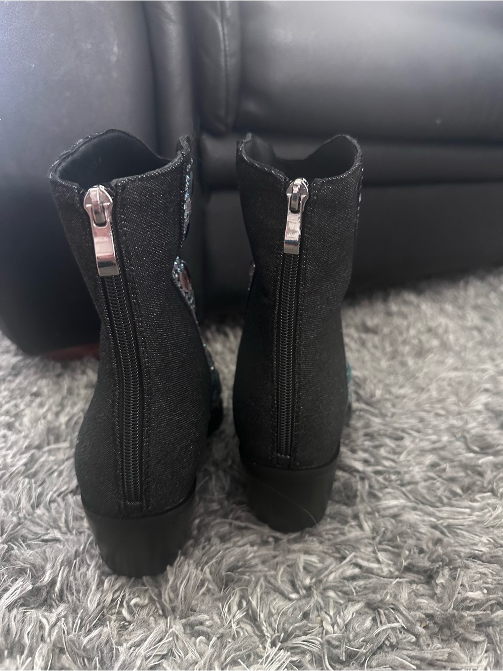 London Rag Starlit Black Denim Jewel-Studded Western Bootie - Picture 5 of 8
